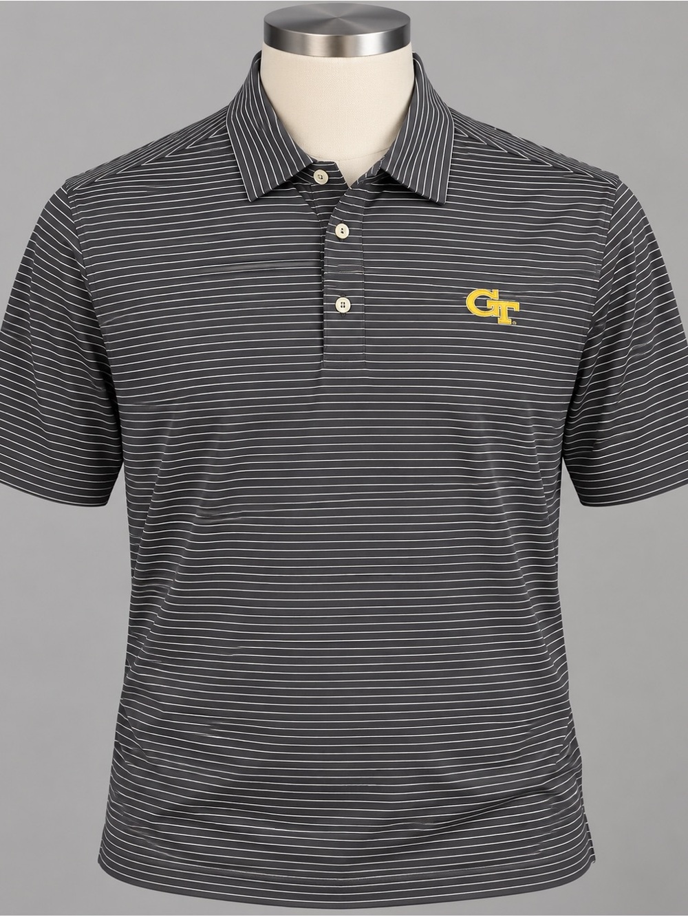 Peter Millar Georgia Tech Yellow Jackets Men’s XL Gray Striped Polo Shirt GT